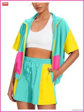 Women's 80s 90s Retro 2 Piece Track Suit Zip Up Jacket & Pants Set